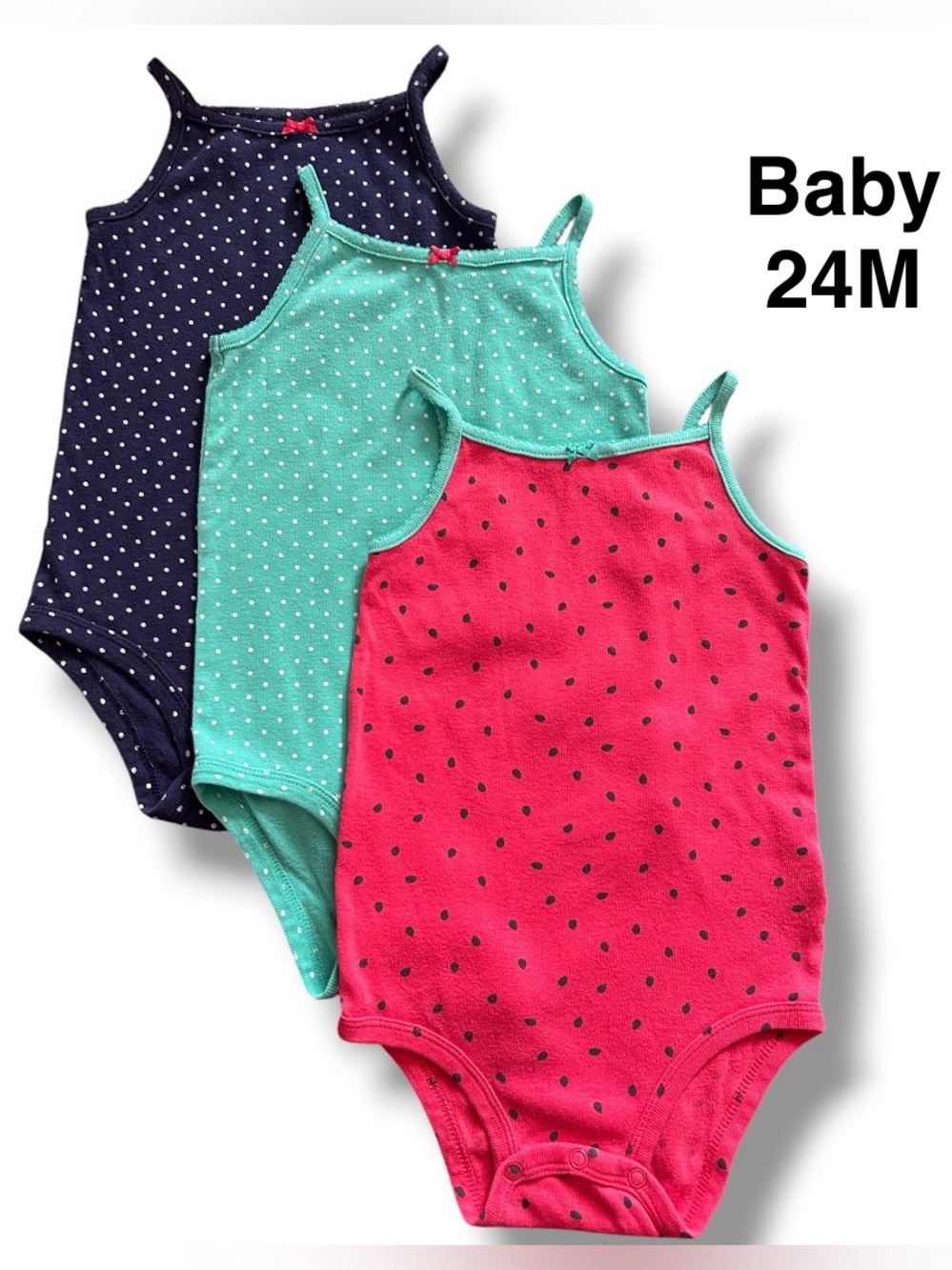 3-Pack Baby Girl Polka Dot Tank Bodysuits - Navy, Teal, Red